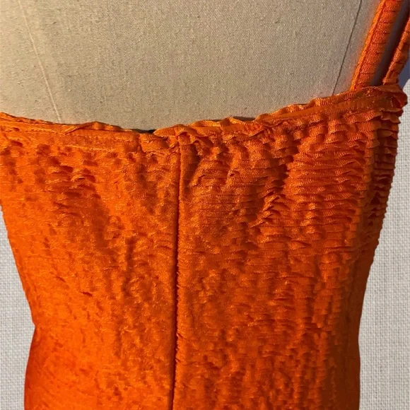 Vibrant Orange Ruched Dress.  Ruched Front Detail
#N066 - Picture 11 of 12